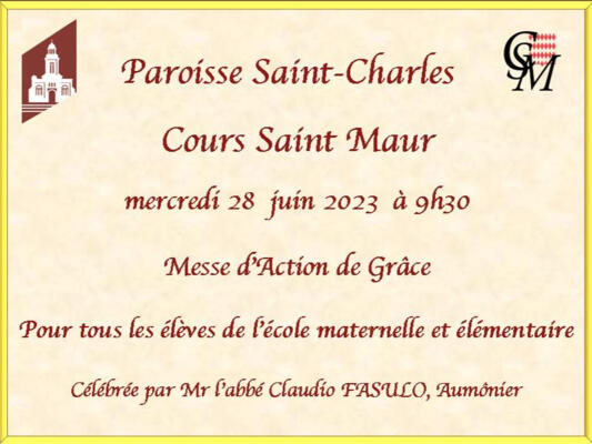 Cours St Maur, Messe d'action de grâce